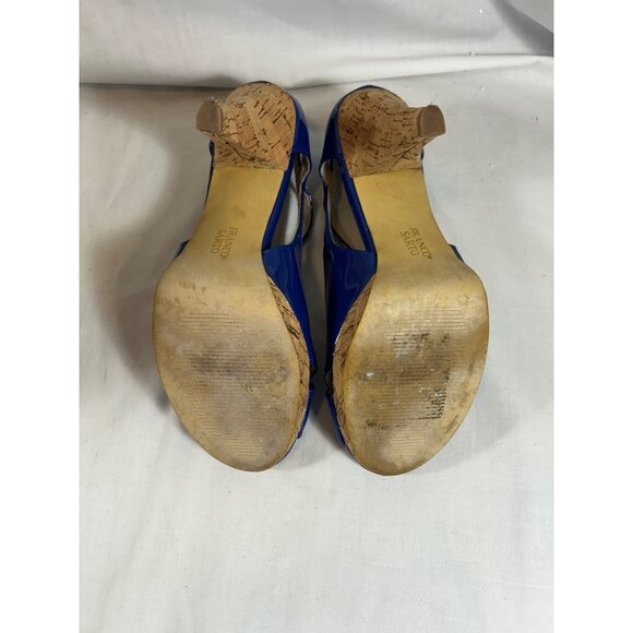 Franco Sarto Sulu Blue Patent Peep Toe Cork Heels Ankle Strap Shoes Women 8 - Picture 10 of 12